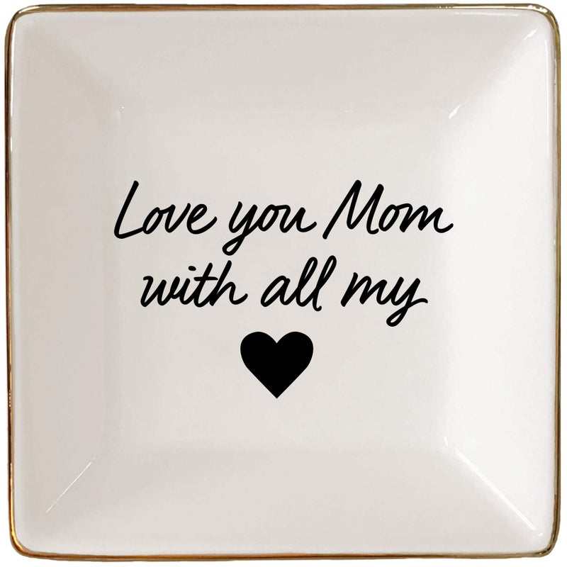 Simply Charmed Love You Mom Jewelry Dish - Valentine's Day or Birthday Gift - Elegant Trinket Tray and Ring Holder - Gifts for Mom from Daughter or Son - Image 1